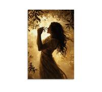 WJHJZQYY Poster decorativo da parete con cornice di rami di ulivo, il cielo dorato dietro di lei che tiene indietro una tempesta di raccolta. Decorazione murale moderna da appendere poster artistico