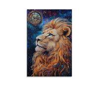 WJHJZQYY Poster decorativo da parete con creatura leggendaria, un leone da sogno che fissa lo specchio del tempo sotto la pioggia e stelle, decorazione da parete, arte moderna, 40 x 60 cm