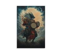 WJHJZQYY Poster decorativo da parete con creatura leggendaria - Un tuono Qilin che insegue il suono della batteria attraverso i campi di tempesta al crepuscolo, decorazione da parete moderna, poster