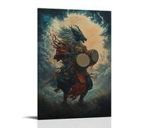 WJHJZQYY Poster decorativo da parete con creatura leggendaria - Un tuono Qilin che insegue il suono della batteria attraverso i campi di tempesta al crepuscolo, decorazione da parete moderna, poster