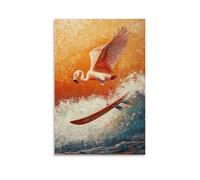 WJHJZQYY Poster decorativo da parete con dipinto a olio di un fenicottero che fa windsurf a tutta velocità con una gamba sollevata sul mare rosso corallo. Poster decorativo da parete moderno da