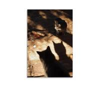 WJHJZQYY Poster decorativo da parete con gatti che arrostiscono marshmallow e ombre, 40 x 60 cm