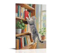 WJHJZQYY Poster decorativo da parete con immagine di un American Shorthair che salta sulla libreria, con zampa di zampa sui libri. Poster artistico moderno da appendere, 20 x 30 cm