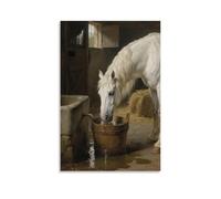 WJHJZQYY Poster decorativo da parete con immagine di un cavallo che abbassa la testa per bere, naso che si immerge nel secchio, arte moderna, poster artistico da appendere, 60 x 90 cm