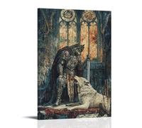 WJHJZQYY Poster decorativo da parete con immagine di un lupo che ulula mentre il cavaliere posa la lama davanti all'altare, poster artistico moderno da appendere, 50 x 75 cm