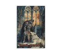 WJHJZQYY Poster decorativo da parete con immagine di un lupo che ulula mentre il cavaliere posa la lama davanti all'altare, poster artistico moderno da appendere, 40 x 60 cm