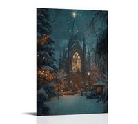 WJHJZQYY Poster decorativo da parete con immagine di una cattedrale coperta di neve che brilla dall'interno come i primi inni di Natale salgono al paradiso, poster artistico da appendere moderno, 60 x