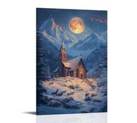 WJHJZQYY Poster decorativo da parete con Mary e i lupi cantano ai margini della cappella delle montagne innevate, poster artistico da appendere, 40 x 60 cm