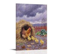 WJHJZQYY Poster decorativo da parete con scritta "A Hen before the Heavy Rain, Leading Chicks in the Chicken Coop", poster artistico da appendere moderno, 60 x 90 cm