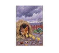 WJHJZQYY Poster decorativo da parete con scritta "A Hen before the Heavy Rain, Leading Chicks in the Chicken Coop", poster artistico da appendere moderno, 40 x 60 cm