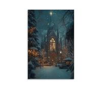 WJHJZQYY Poster decorativo da parete con una cattedrale coperta di neve che brilla dall'interno come i primi inni di Natale salgono al paradiso, poster artistico da appendere moderno, 30 x 45 cm