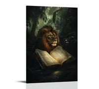 WJHJZQYY Poster decorativo da parete decorativo da appendere con una pagina della Bibbia strappata attraverso una giungla, atterraggio in una tana dei leoni illuminata da Grace, arte moderna, 50 x 75