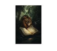 WJHJZQYY Poster decorativo da parete decorativo da appendere con una pagina della Bibbia strappata attraverso una giungla, atterraggio in una tana dei leoni illuminata da Grace, arte moderna, 50 x 75