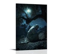 WJHJZQYY Poster decorativo da parete moderno, con Gesù inginocchiato nel Getsemani, la sua veste imbevuta di dolore, sotto la luna che penetra attraverso gli antichi ulivi. Poster decorativo da parete