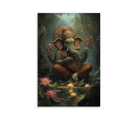 WJHJZQYY Poster decorativo da parete moderno, da appendere, 40 x 60 cm, con scritta in inglese "A Musician Prays before Ganesha, Whose Trunk Weaves The Melody in Flowers Rising from The Earth"