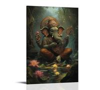 WJHJZQYY Poster decorativo da parete moderno, da appendere, 60 x 90 cm, con scritta in inglese "A Musician Prays before Ganesha, Whose Trunk Weaves The Melody in Flowers Rising from The Earth"