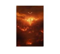WJHJZQYY Poster decorativo da parete moderno da appendere con fiamme che circondano una città mentre una croce sorge dal fumo, una colomba che vola verso l'alto dal suo centro. Decorazione murale