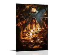 WJHJZQYY Poster decorativo da parete moderno da appendere con Gesù che condivide un pasto con peccatori, il tavolo tremolante con lanterne e occhi pieni di storie di seconde possibilità. Poster