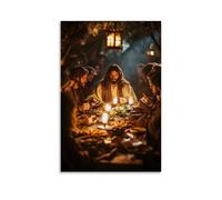 WJHJZQYY Poster decorativo da parete moderno da appendere con Gesù che condivide un pasto con peccatori, il tavolo tremolante con lanterne e occhi pieni di storie di seconde possibilità. Poster