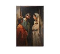 WJHJZQYY Poster decorativo da parete moderno da appendere con Gesù in piedi tra Marta e Maria, una occupata con dovere, l'altro silenzioso in soggezione, mentre il tempo sembra fermarsi intorno a loro