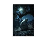 WJHJZQYY Poster decorativo da parete moderno da appendere con Gesù inginocchiato nel Getsemani, la sua veste imbevuta di dolore, sotto il chiaro di luna che penetra tra gli antichi ulivi. Decorazione