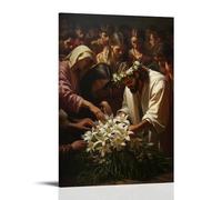 WJHJZQYY Poster decorativo da parete moderno, da appendere, con Gesù tesse una corona di gigli invece di spine, e la folla si inginocchia in silenzio. Poster decorativo da parete, arte moderna, da