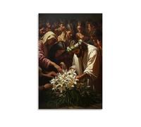 WJHJZQYY Poster decorativo da parete moderno, da appendere, con Gesù tesse una corona di gigli invece di spine, e la folla si inginocchia in silenzio. Poster decorativo da parete, arte moderna, da