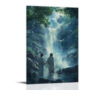 WJHJZQYY Poster decorativo da parete moderno da appendere con Giovanni Battista che battezza Gesù nel fiume Giordano, mentre il cielo parte e una colomba radiosa scende sulla scena. Poster decorativo