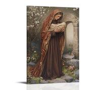 WJHJZQYY Poster decorativo da parete moderno da appendere con Mary Clutching Her Son's Fold Burial Shroud, in piedi davanti a una tomba vuota mentre i fiori primaverili sbocciano intorno ai suoi piedi
