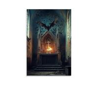 WJHJZQYY Poster decorativo da parete moderno da appendere con pipistrelli che volano dal tetto della cappella mentre un angelo illumina l'altare, la sua fiamma che lancia le ali sulla pietra. Poster