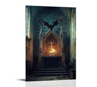 WJHJZQYY Poster decorativo da parete moderno da appendere con pipistrelli che volano dal tetto della cappella mentre un angelo illumina l'altare, la sua fiamma che lancia le ali sulla pietra. Poster