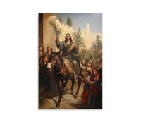 WJHJZQYY Poster decorativo da parete moderno, da appendere, motivo: Gesù cavalca a Gerusalemme su un asino, mentre i bambini sventolano rami di palma come striscioni di speranza. Poster decorativo da