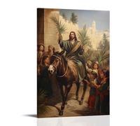 WJHJZQYY Poster decorativo da parete moderno da appendere, motivo: Gesù cavalca a Gerusalemme su un asino, mentre i bambini agitano rami di palma come striscioni di speranza. Poster decorativo da
