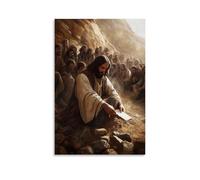 WJHJZQYY Poster decorativo da parete moderno, da appendere, motivo: Gesù scrive nella polvere davanti a una folla furiosa e le pietre nelle loro mani diventano pesanti con il senso di colpa. Poster