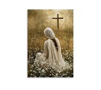WJHJZQYY Poster decorativo da parete moderno da appendere, motivo: Mary guarda la croce da lontano, una sola lacrima che cade in un campo che sboccia all'istante. Poster decorativo da parete moderno