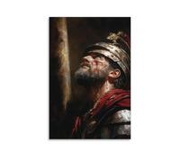 WJHJZQYY Poster decorativo da parete moderno, da appendere, motivo: un centurione romano che guarda Cristo sulla croce, il suo casco abbassato mentre la realizzazione sorge in un silenzio pieno di