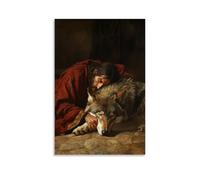 WJHJZQYY Poster decorativo da parete moderno, da appendere, motivo: un lupo giace ai piedi di Gesù, domato non dal comando, ma dalla compassione così profonda che non ha bisogno di parole. Poster