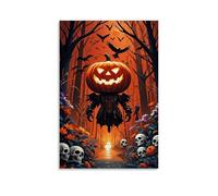WJHJZQYY Poster di Halloween di una strega in una lanterna Jack O ' Costume Passeggia attraverso una foresta piena di teschi e pipistrelli, decorazione murale decorativa da parete moderna da appendere