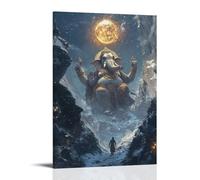 WJHJZQYY Una sfera luminosa si libra sopra il tronco di Ganesha mentre benedice un viaggiatore che cammina da solo attraverso un passo di montagna illuminato dalle stelle. Decorazione murale moderna