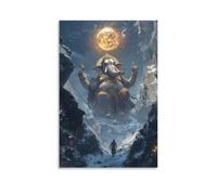 WJHJZQYY Una sfera luminosa si libra sopra il tronco di Ganesha mentre benedice un viaggiatore che cammina da solo attraverso un passo di montagna illuminato dalle stelle. Decorazione murale moderna