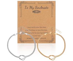 WJIAAA Braccialetti dell'amicizia per 2 migliori amici, in rame dorato argentato, regolabili, con design con nodo d'amore, per migliore amica, sorella, coppia, compleanno, Natale, regalo a lunga