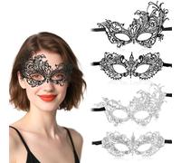 WJIAAA Maschera veneziana in pizzo da donna, 4 pezzi | Maschera nera in pizzo per Halloween, carnevale, ballo di fine anno, feste in maschera