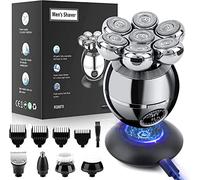 Wjiang - Rasoio elettrico 6 in 1 per uomini calvi, rasoio elettrico da uomo Wet Dry Cordless Skull Shavers 7D Floating Ricaricabile Testa Calva Rasoio Indietro per Uomini Regali per la Festa del Papà