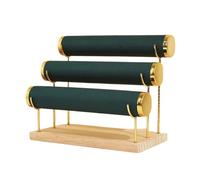 WJIAYAO Espositore per orologi Espositore for gioielli in velluto a 3 strati, braccialetto, catena for orologio, espositore con base in legno(Gark Green Velvet)