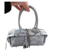WJLYDM Borsa a mano con diamante in denim, borsa a tracolla da donna, a catena in blu, a cuscino(Grey)