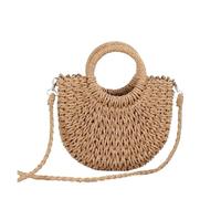 WJLYDM Borsa a secchiello estiva da donna in paglia intrecciata, design cavo, grande capacità, borsa a mano in rattan intrecciato, borsa artigianale fatta a mano(Brown)
