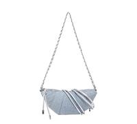 WJLYDM Borsa a tracolla con catena, mezzaluna, cerniera, denim, borsa a in nylon for studenti(Silver)