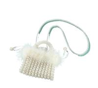 WJLYDM Borsa da sera con perline di cristallo Pochette sposa catena perle a tracolla fatta a mano for abito(1158-1White2)