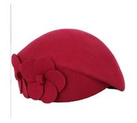 WJLYDM Cappello a cloche in lana, berretto da strillone irregolare, berretti Lady Chic, cappelli a tamburello donna, Fedora in feltro(Wine red flower)