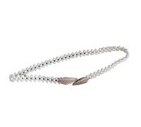WJLYDM Cintura elastica con fibbia a foglia dorata, elegante, catena for la vita in perle finte bianche, regolabile, gioiello for il corpo for donne e ragazze